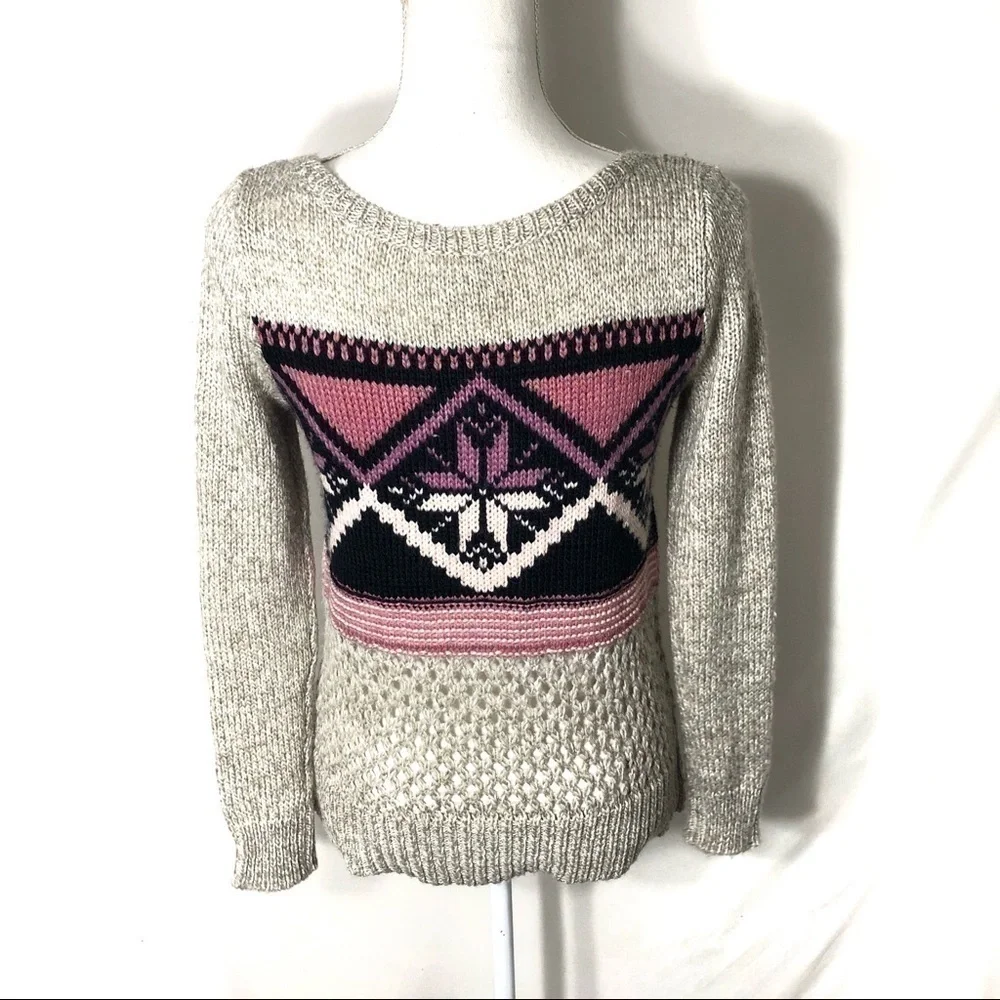 American Eagle Fair Isle Wool Blend Sweater XS Gray Purple Women's